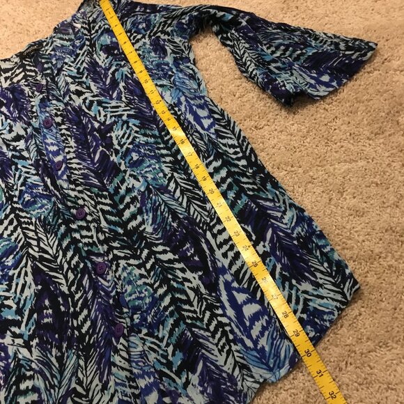 100% Rayon Papa Vancouver Fern Boho Cold Shoulder Bell Sleeve Button Down Top - Picture 14 of 15